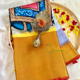 Blue Yellow Digital Kalamkari Soft Silk Saree -VS3175